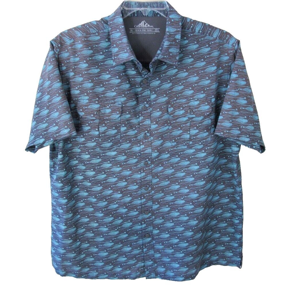 Croft & Barrow Quick Dry Short Sleeve Vented Button UP Shirt Men's XL‎ Fish Net